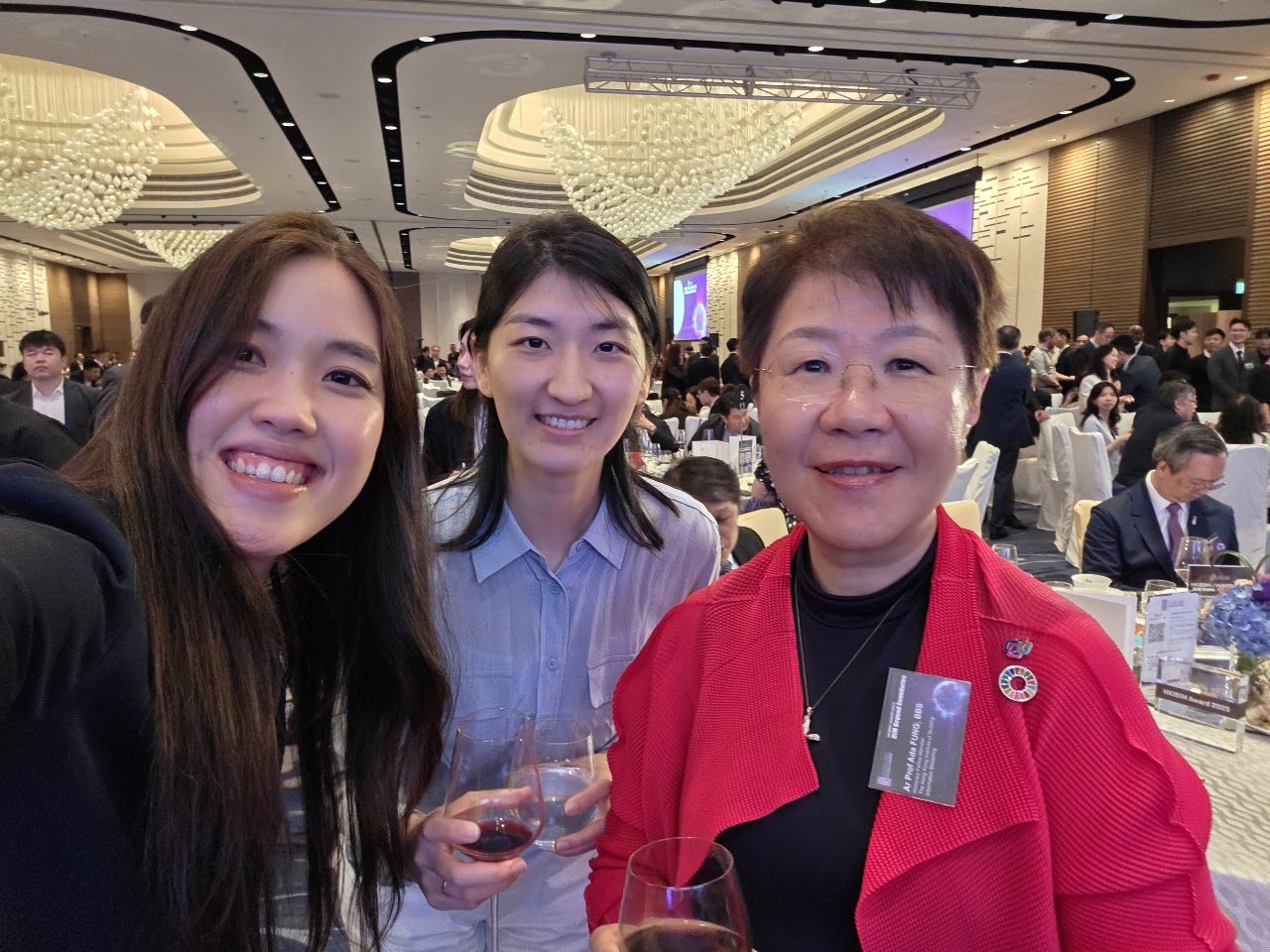 Adeline Chan and Anne Zhang with a distinguished guest at the banquet